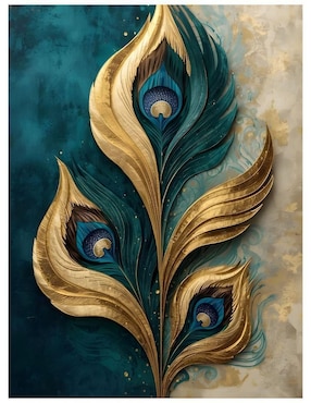 Cuadro decorativo Generica Plumaje Turquesa y Oro