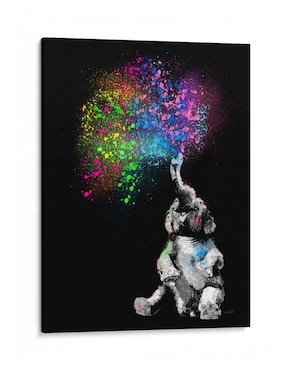 Litografía Canvas Lab Baby Elephant Color Shower Black