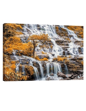 Cuadro Decorativo Pixelarte Naturaleza Cascada En Otoño