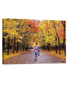 Cuadro Decorativo Pixelarte Naturaleza Bosque Mujer En Kimono