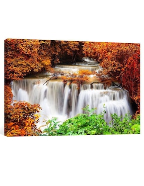 Cuadro Decorativo Pixelarte Cascada En Naranja