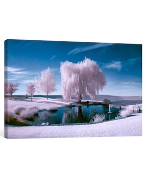 Cuadro Decorativo Pixelarte Naturaleza Bosque Hielo Con Lago