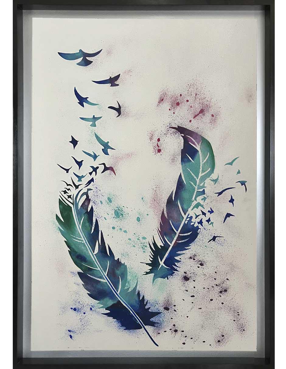 Pintura Magic Feathers técnica acrílico