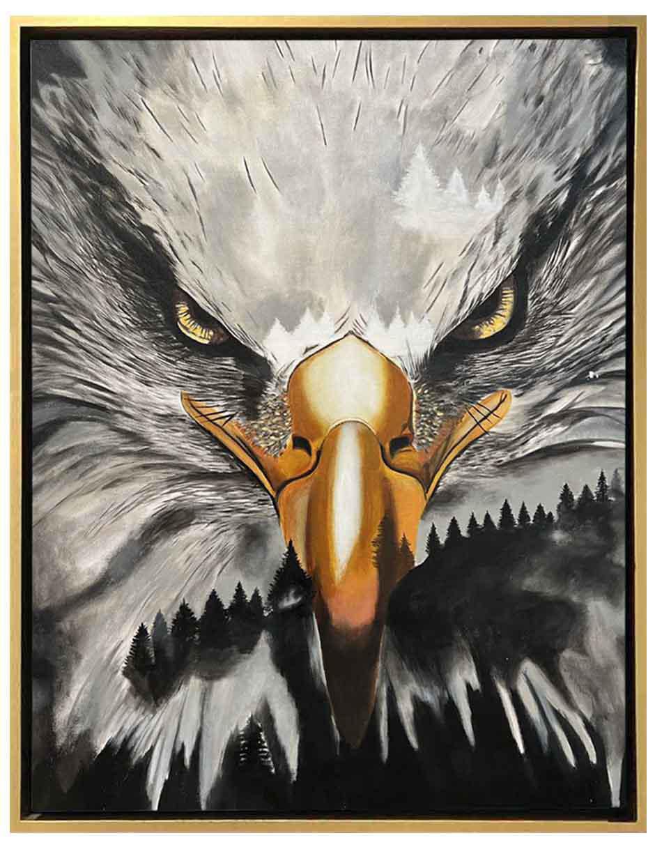 Pintura Águila en las montañas técnica mixta AnimalArt