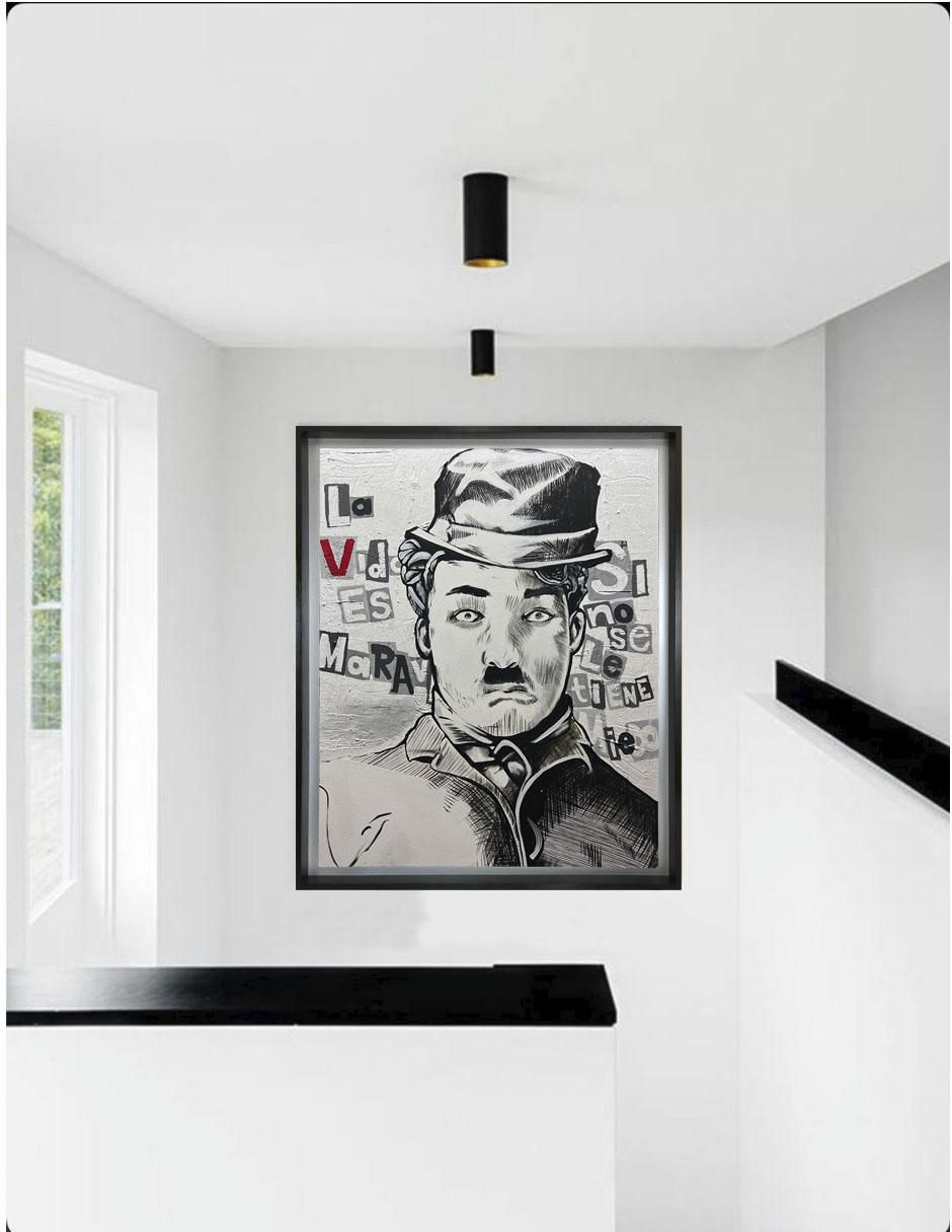 Pintura Charles Chaplin técnica acrílico MilleniArt 2