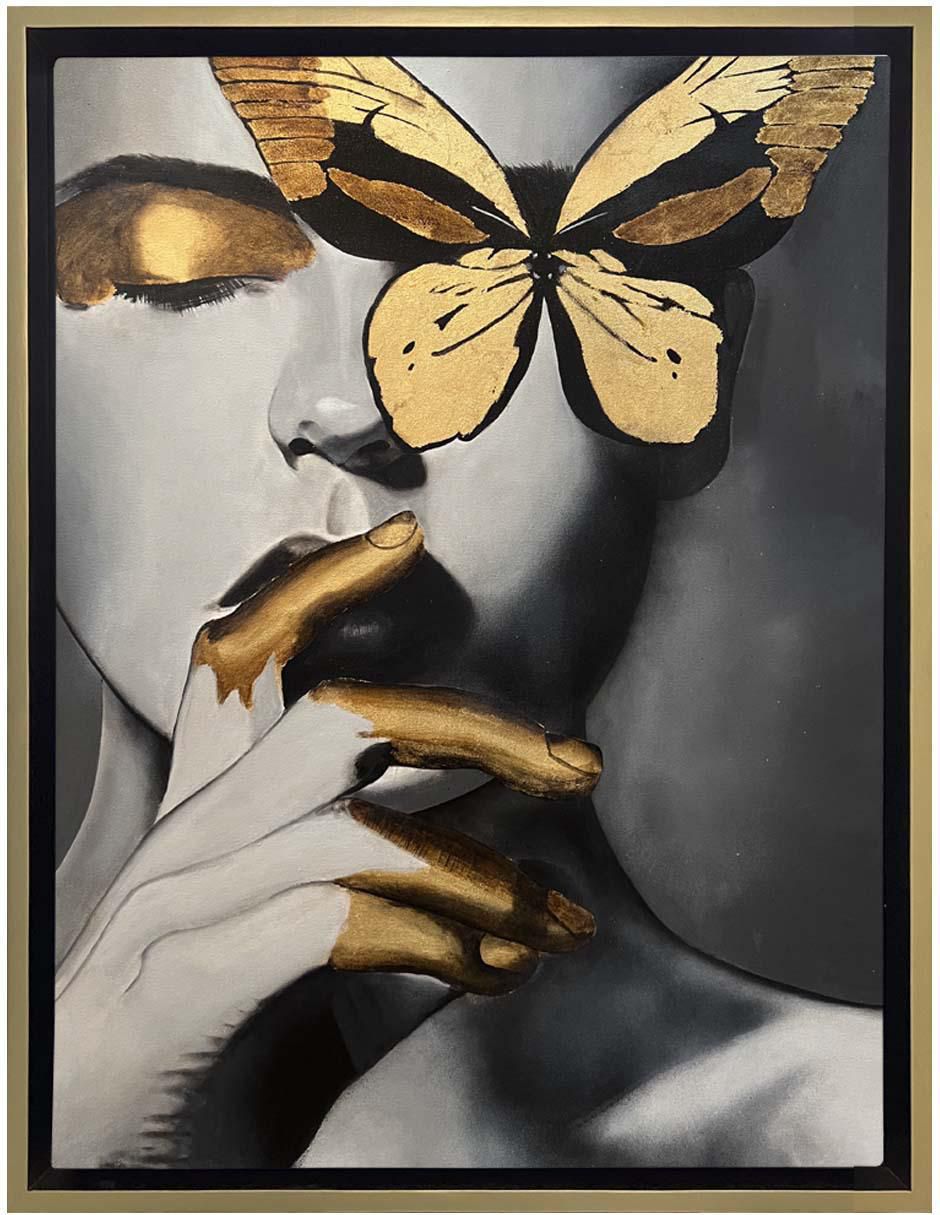Pintura Golden Butterfly técnica mixta Rostros
