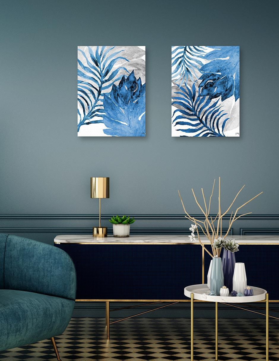 Pintura Helecho azul y hoja técnica mixta 4