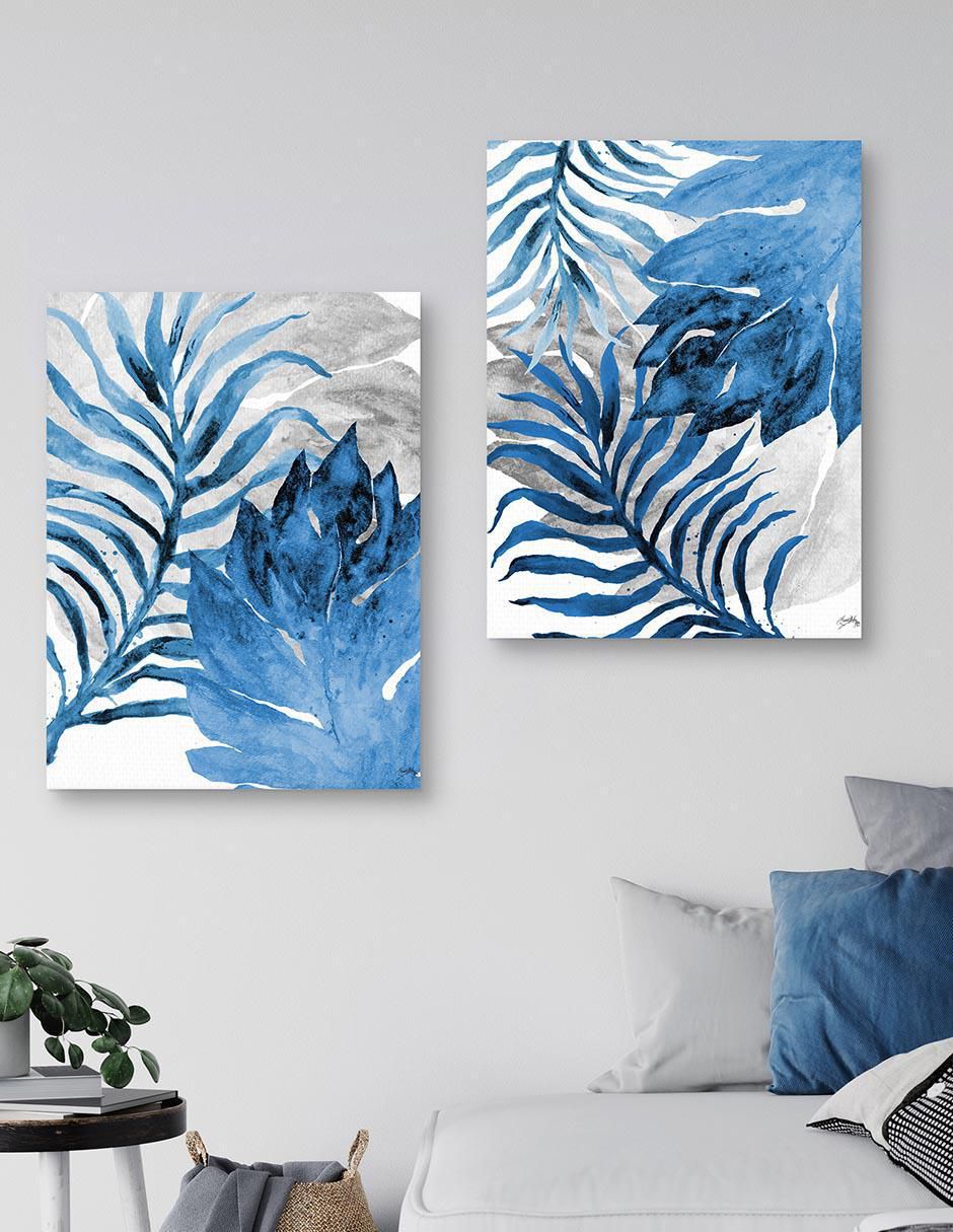 Pintura Helecho azul y hoja técnica mixta 3