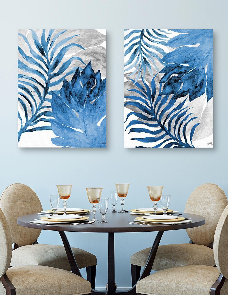 Pintura Helecho azul y hoja técnica mixta 4