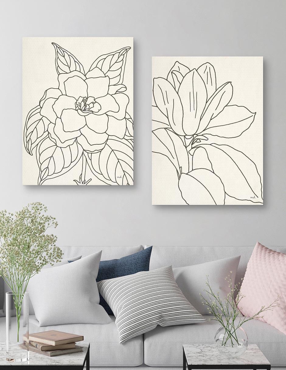 Pintura Cultivo de dibujo de linea de gardenia técnica mixta 3