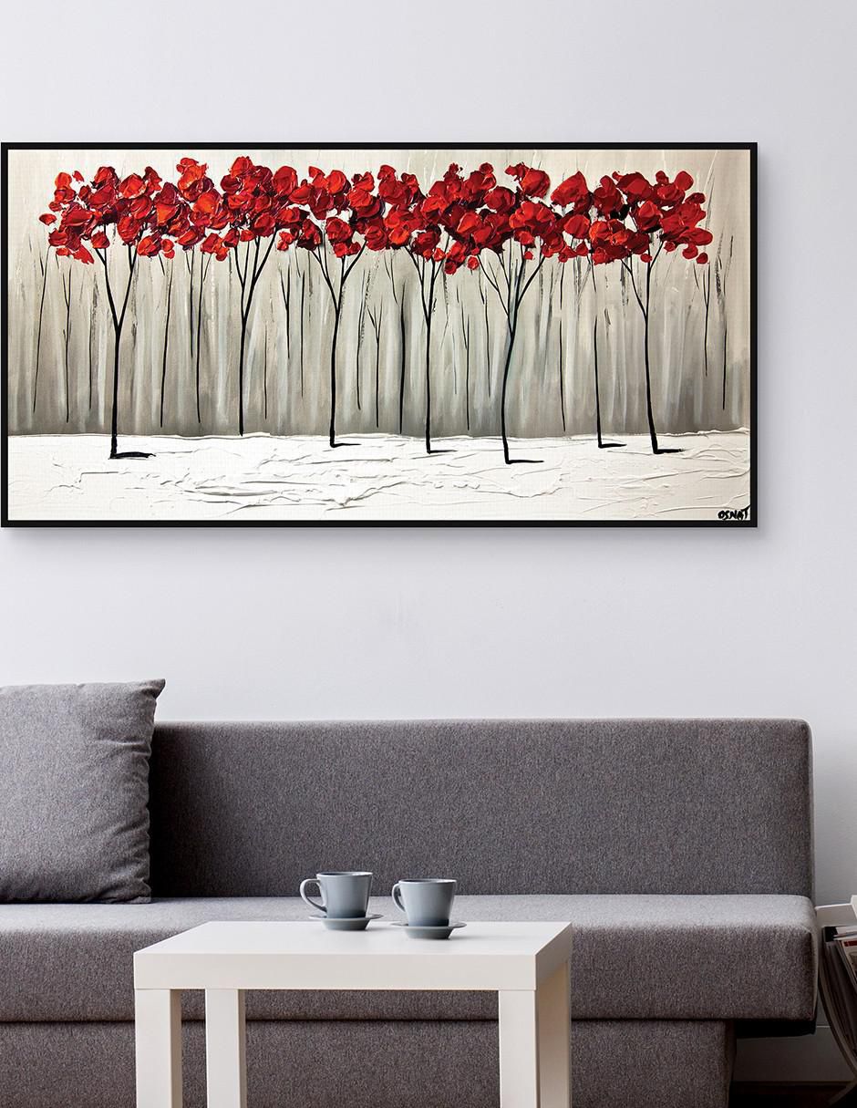 Pintura Cuando el verano y el invierno chocan técnica mixta Paisaje Floral 4