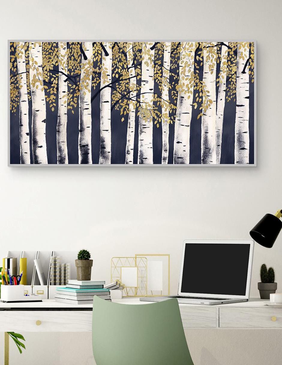 Pintura Fresco bosque añil dorado técnica mixta 2