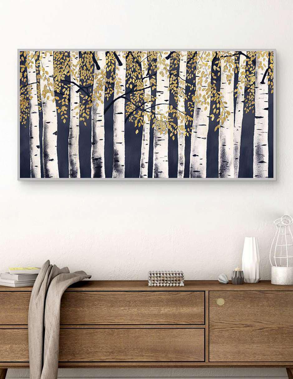 Pintura Fresco bosque añil dorado técnica mixta 3