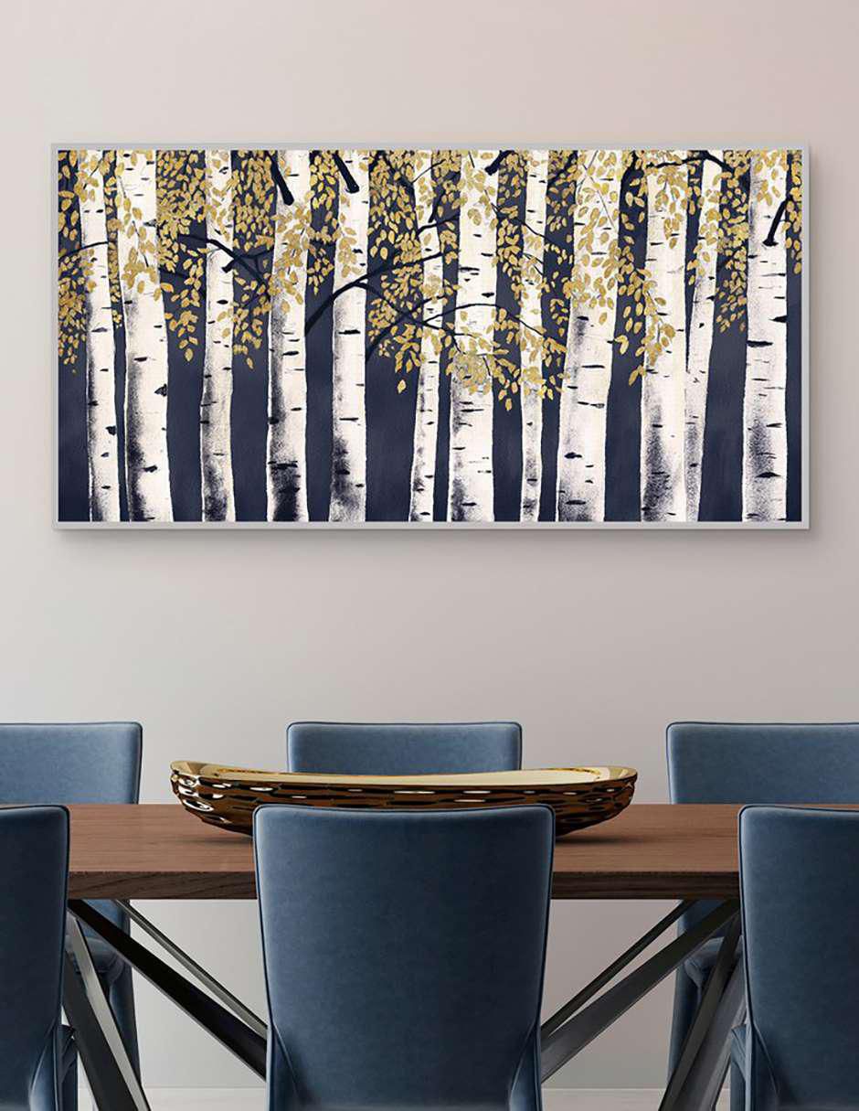 Pintura Fresco bosque añil dorado técnica mixta 4