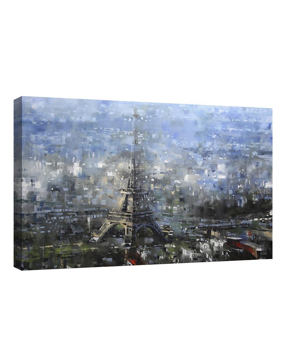Pintura Paris azul técnica mixta Paisaje