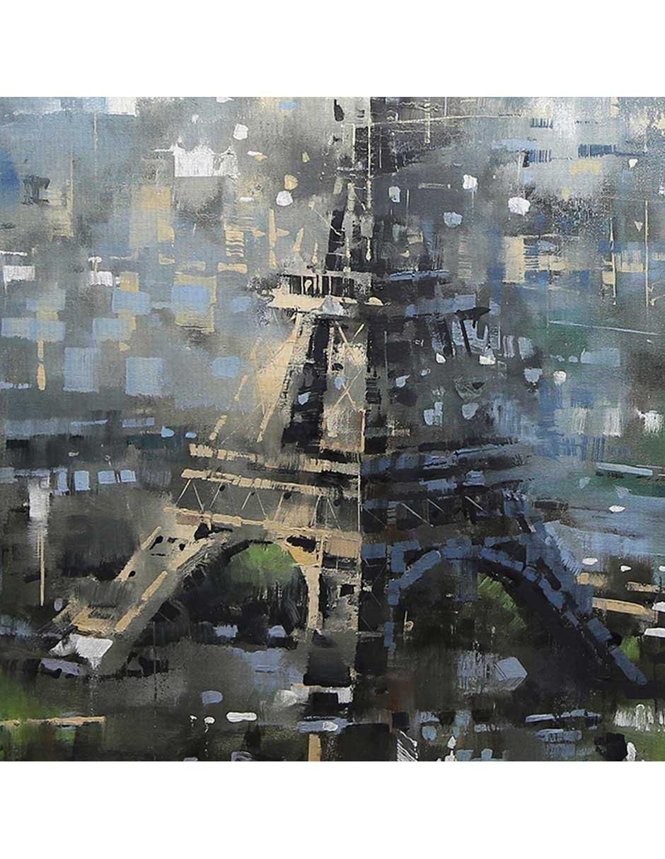 Pintura Paris azul técnica mixta Paisaje 4