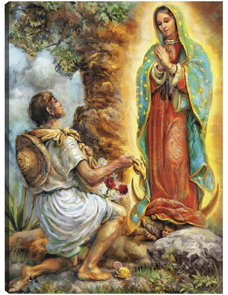 Pintura Señora de Guadalupe y Juan Diego técnica mixta Religion