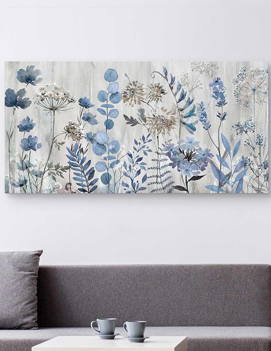 Pintura Sueño de la pradera azul técnica mixta Floral 4