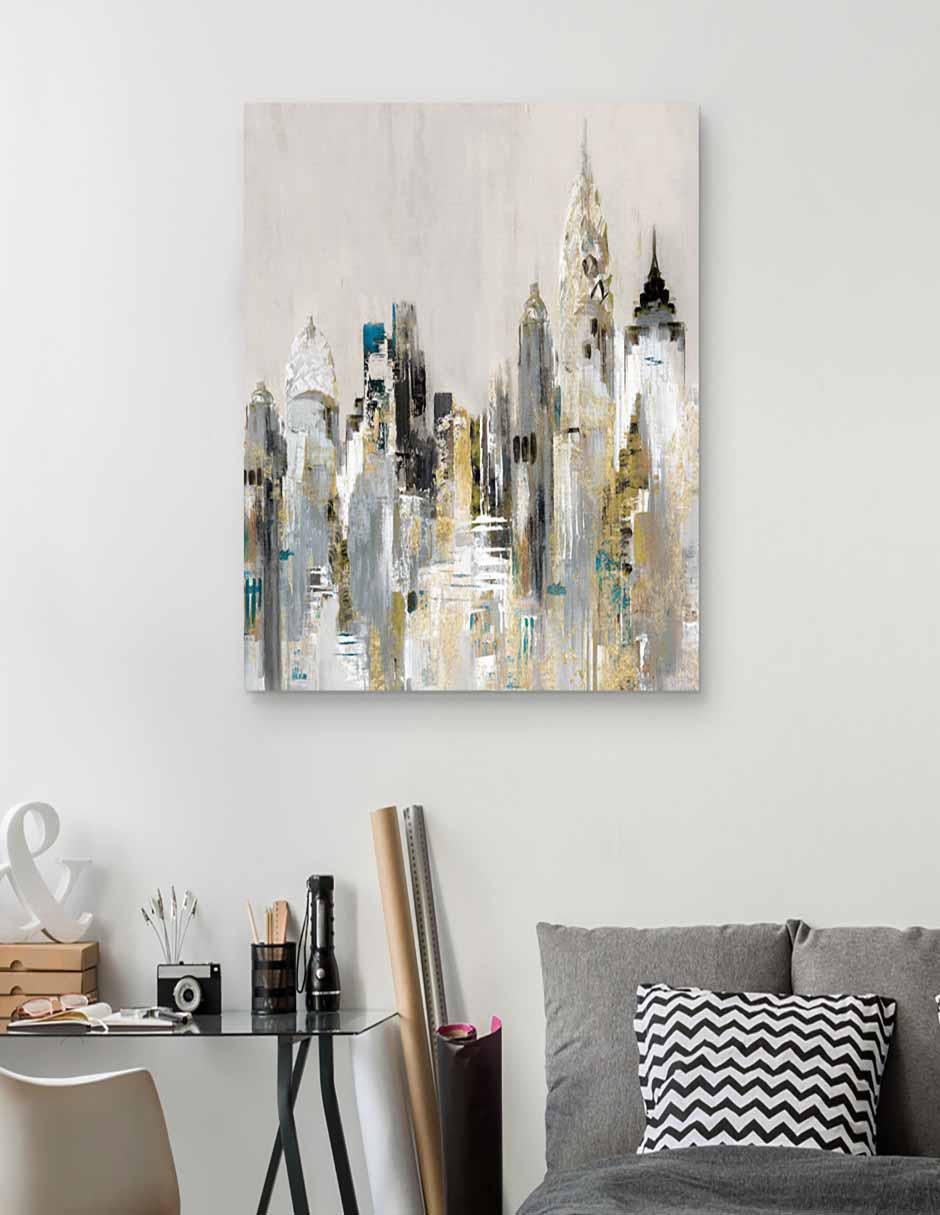 Pintura Paisaje urbano dorado técnica mixta Paisaje 3