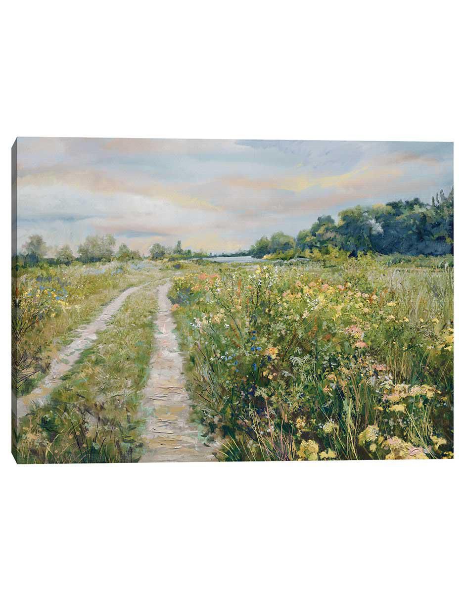 Pintura Prado junto al lago técnica mixta Paisaje