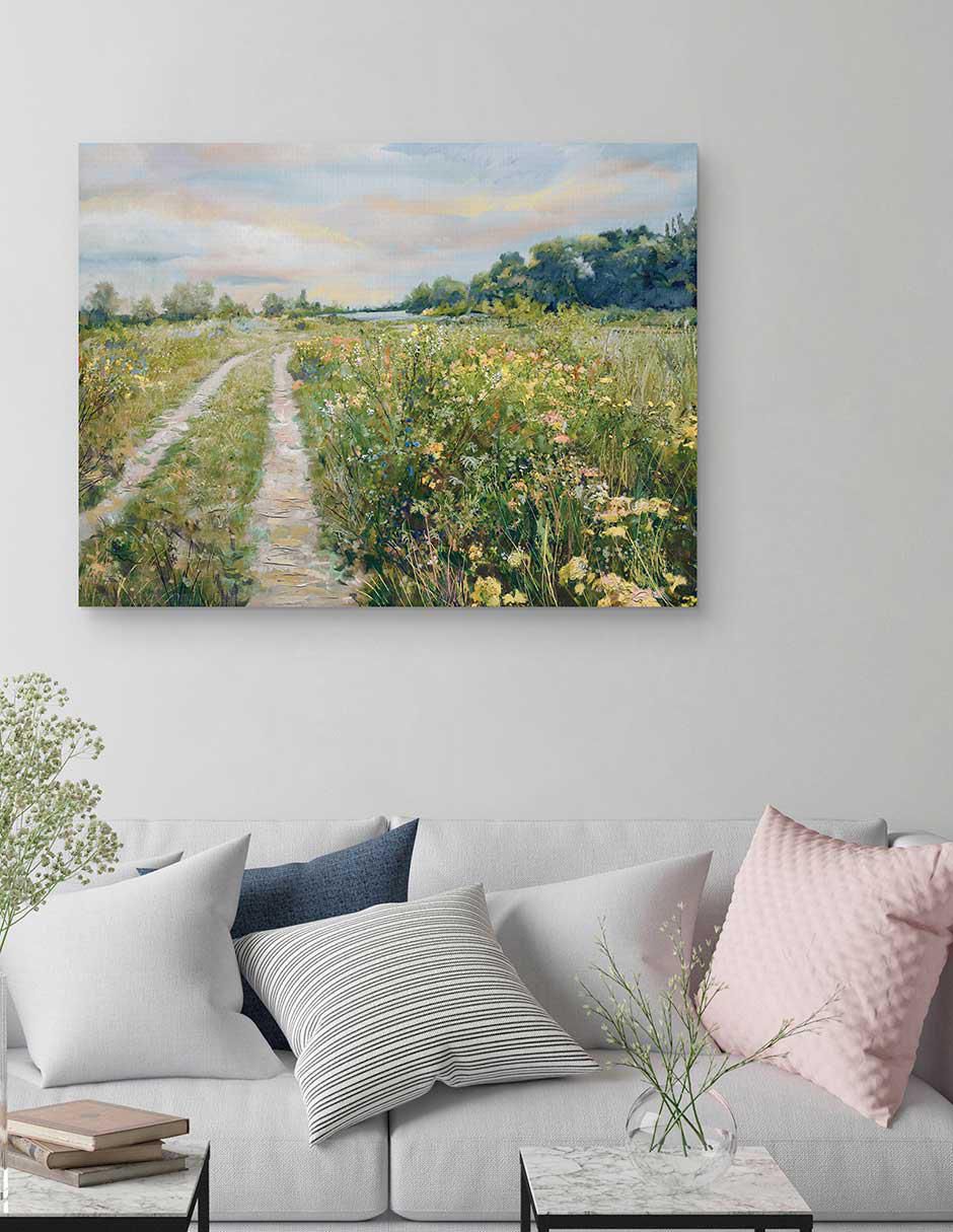 Pintura Prado junto al lago técnica mixta Paisaje 3
