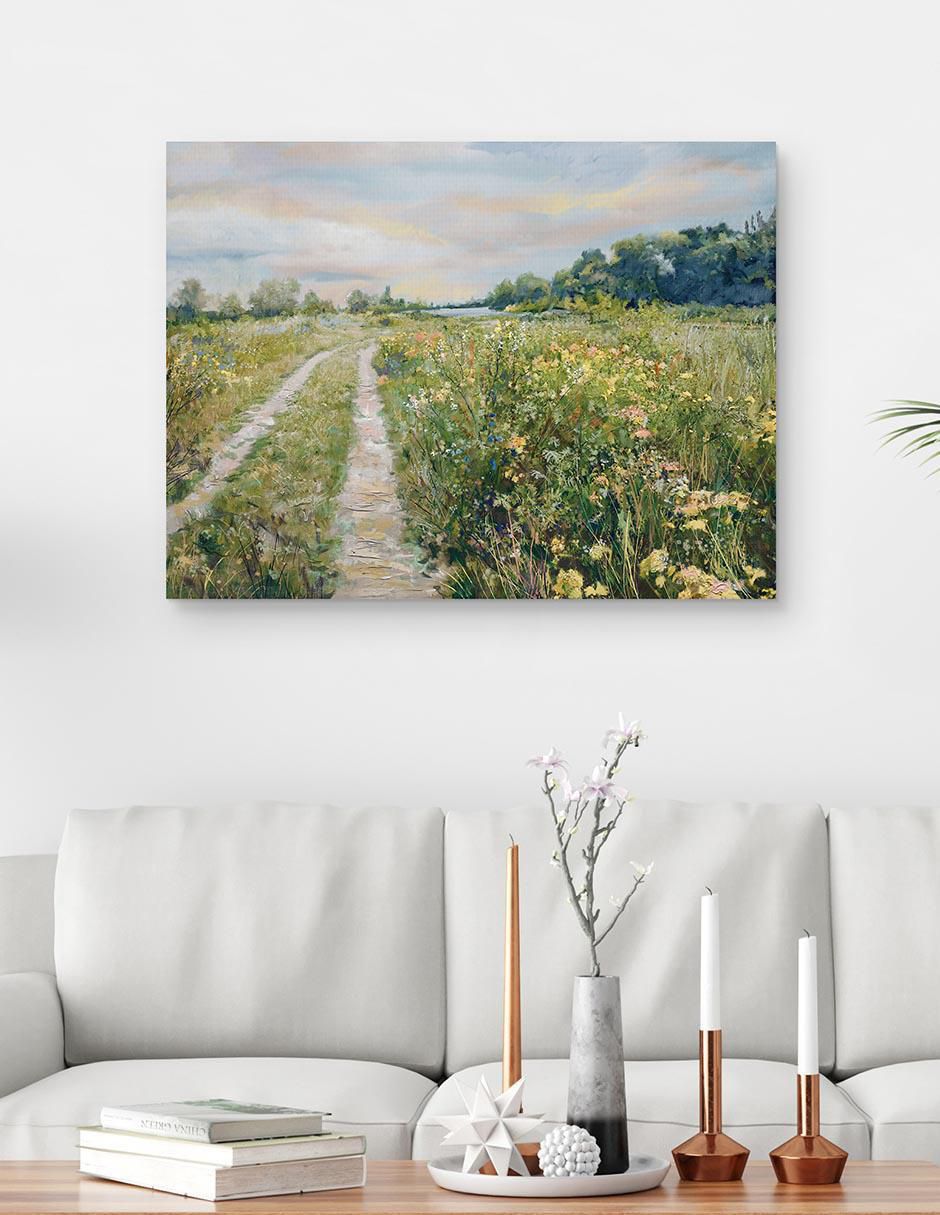 Pintura Prado junto al lago técnica mixta Paisaje 4