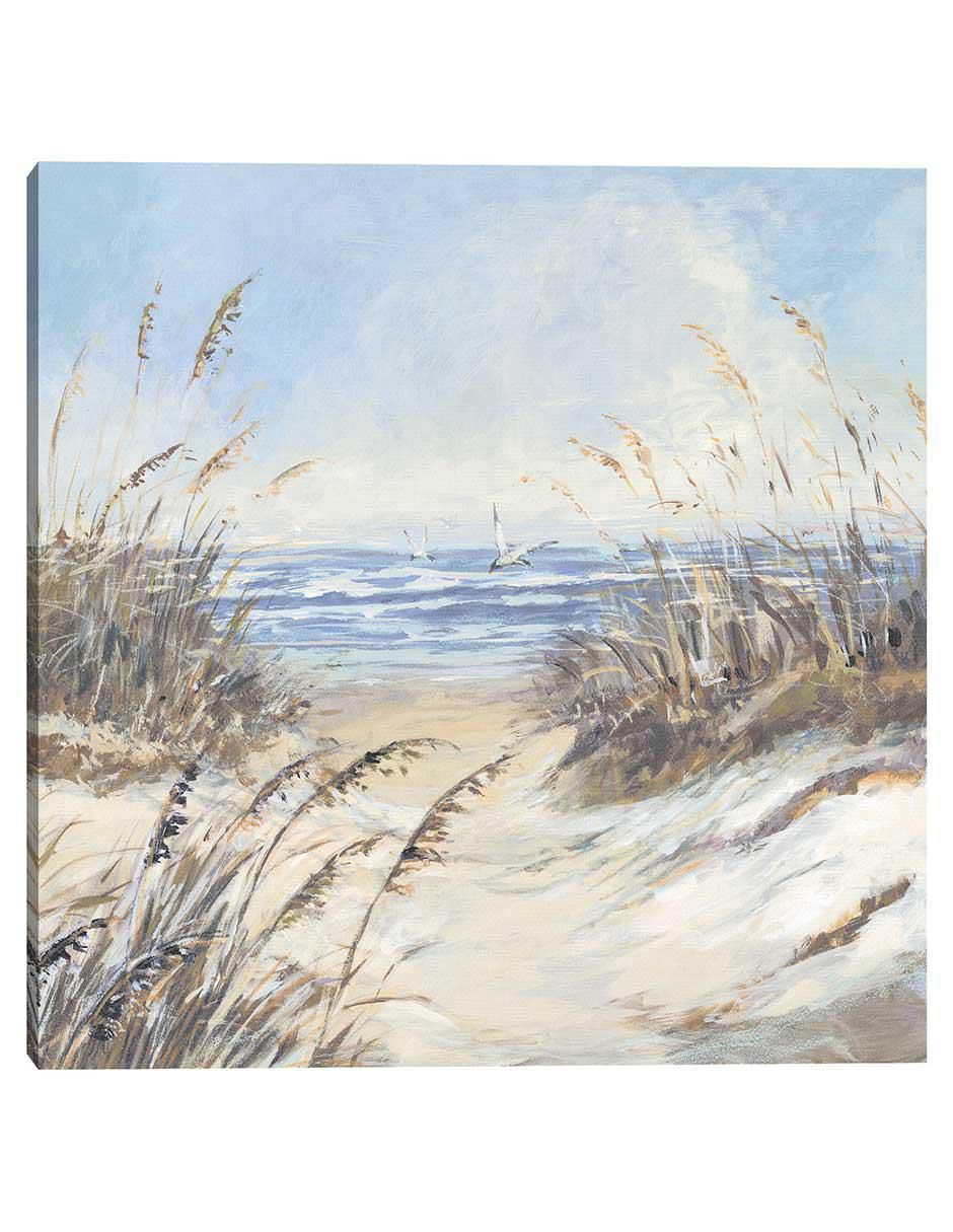 Pintura Gaviotas de hierba de playa técnica mixta Costa