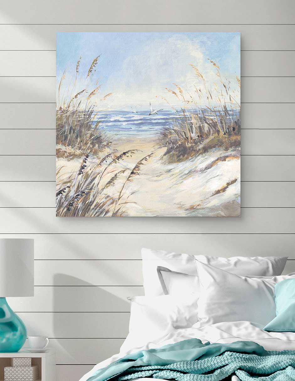 Pintura Gaviotas de hierba de playa técnica mixta Costa 2