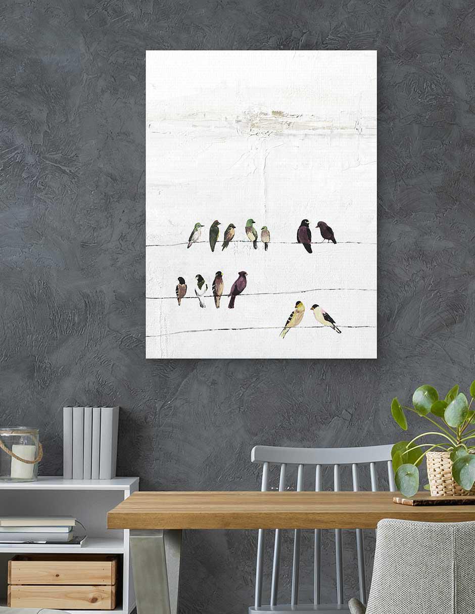 Pintura Pájaros en un alambre técnica mixta Animales 3