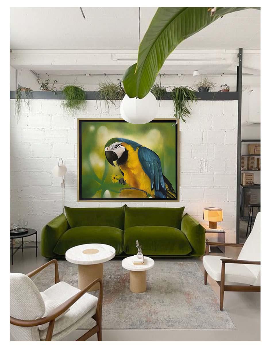 Pintura Perico y su flor técnica mixta AnimalArt 2