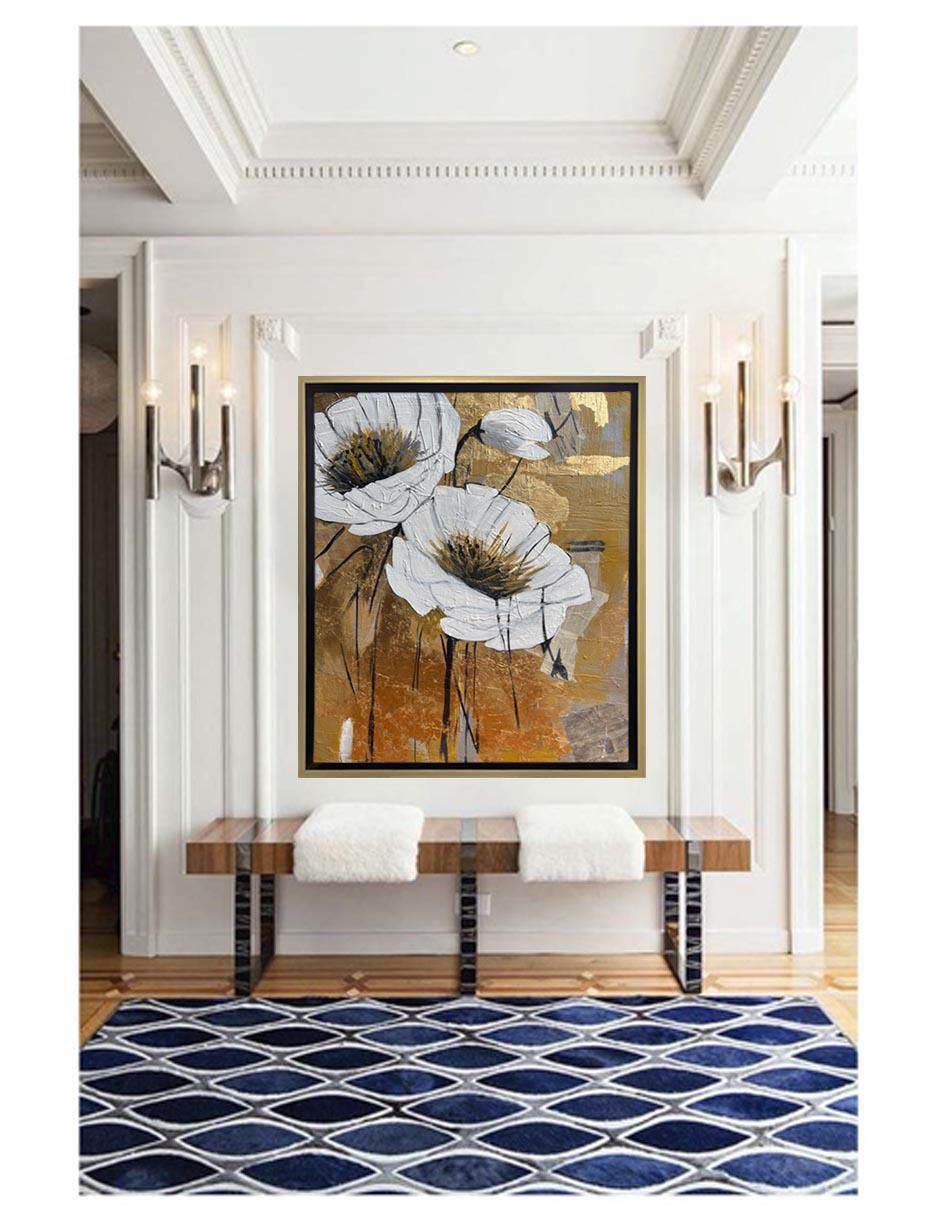 Pintura Entre Periódicos Y Flores técnica mixta Flores 3