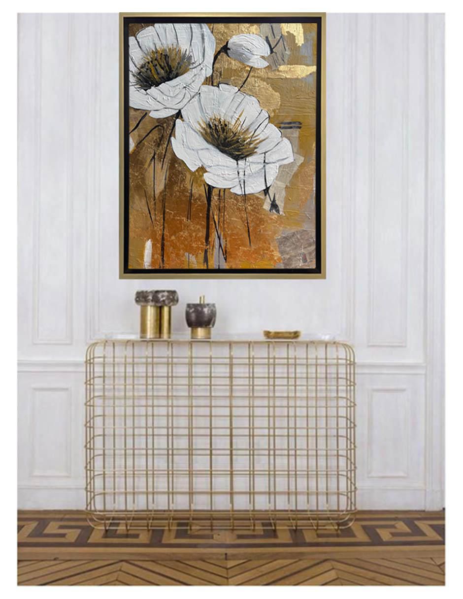 Pintura Entre Periódicos Y Flores técnica mixta Flores 4