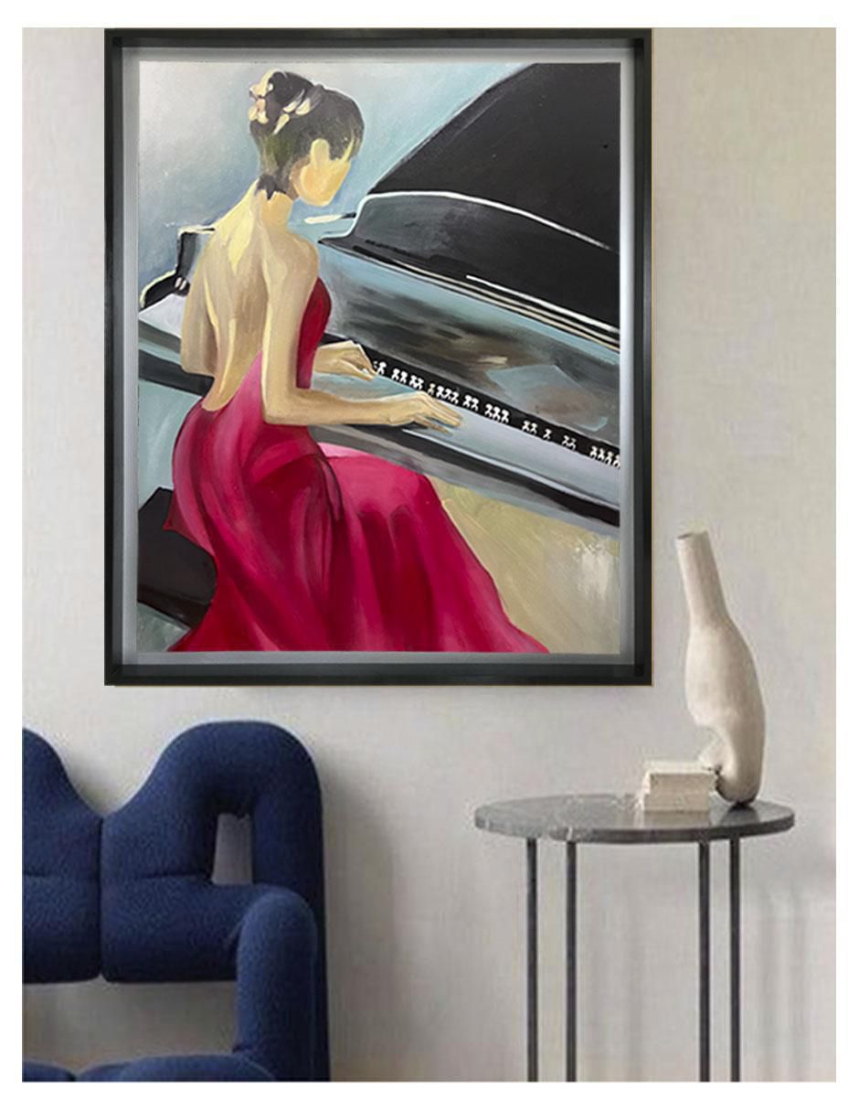 Pintura La pianista técnica acrílico Musical 3