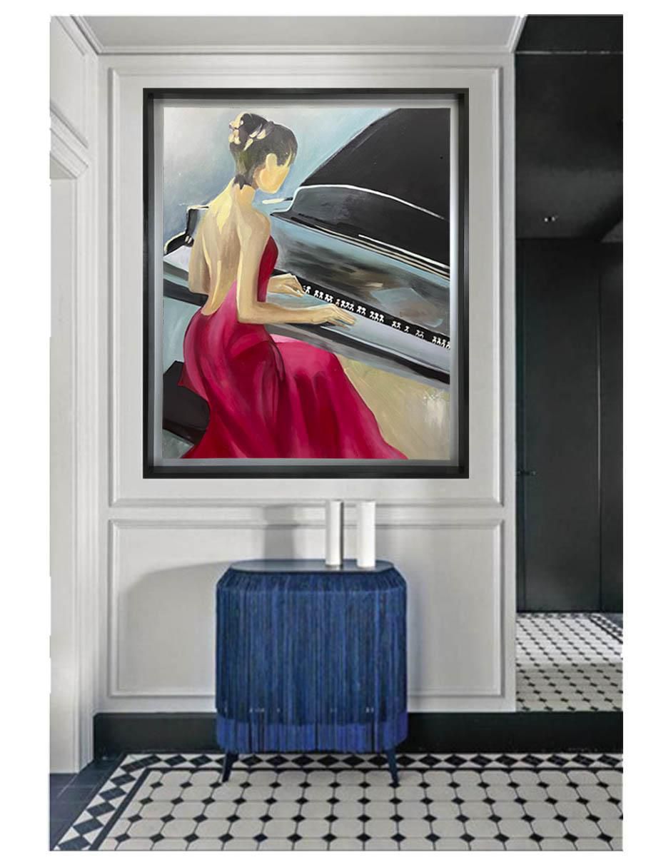 Pintura La pianista técnica acrílico Musical 4