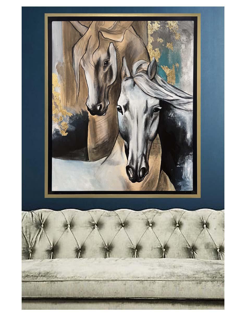 Pintura Dúo Equino en Armonía Radiante técnica mixta 2