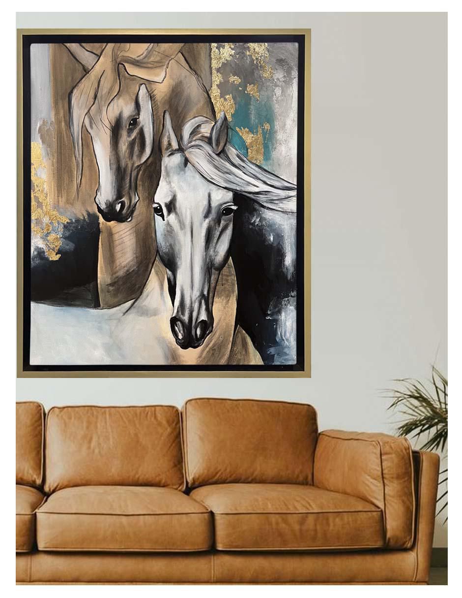 Pintura Dúo Equino en Armonía Radiante técnica mixta 4