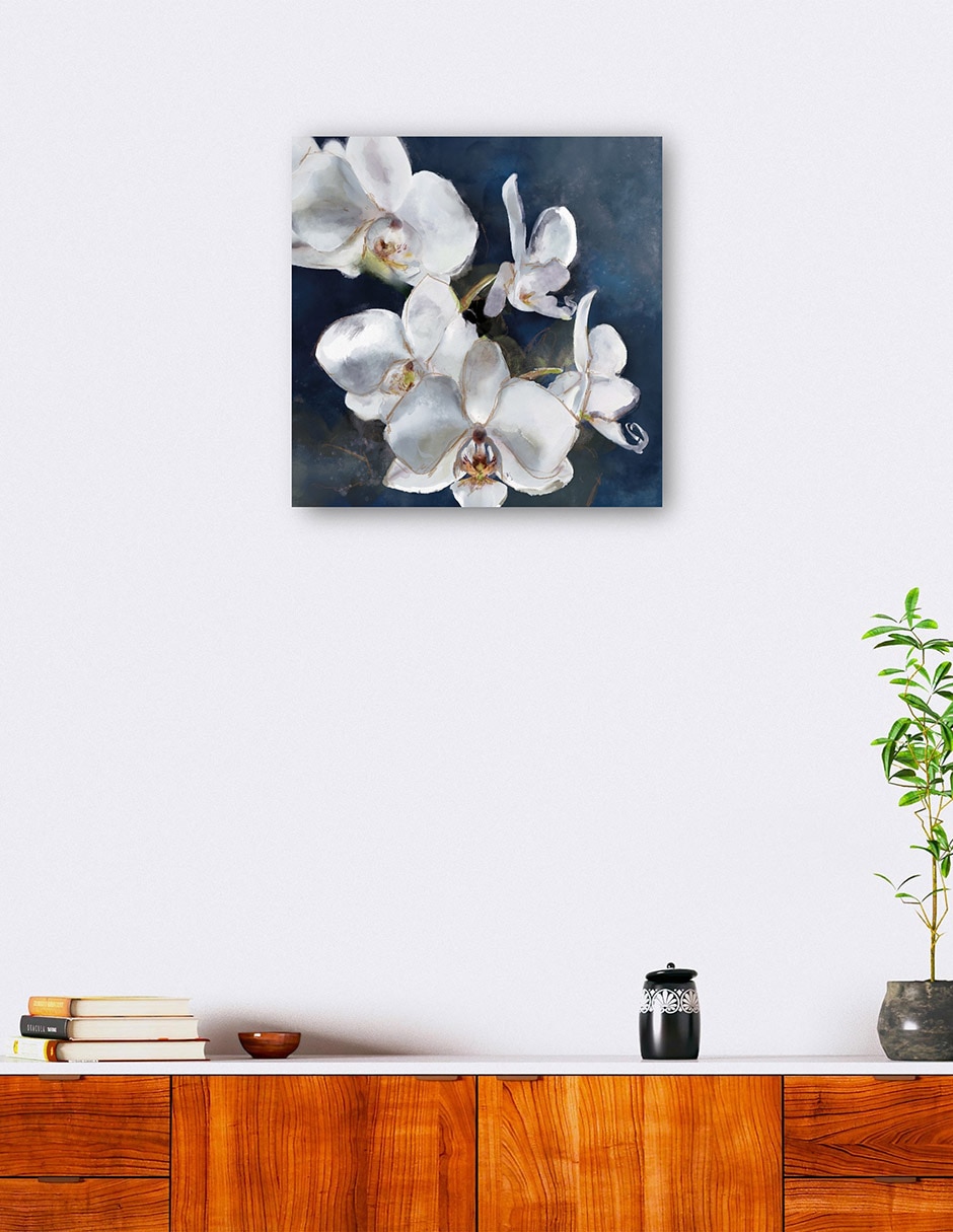 Cuadro decorativo Orquídea sobre azul técnica mixta Floral 2