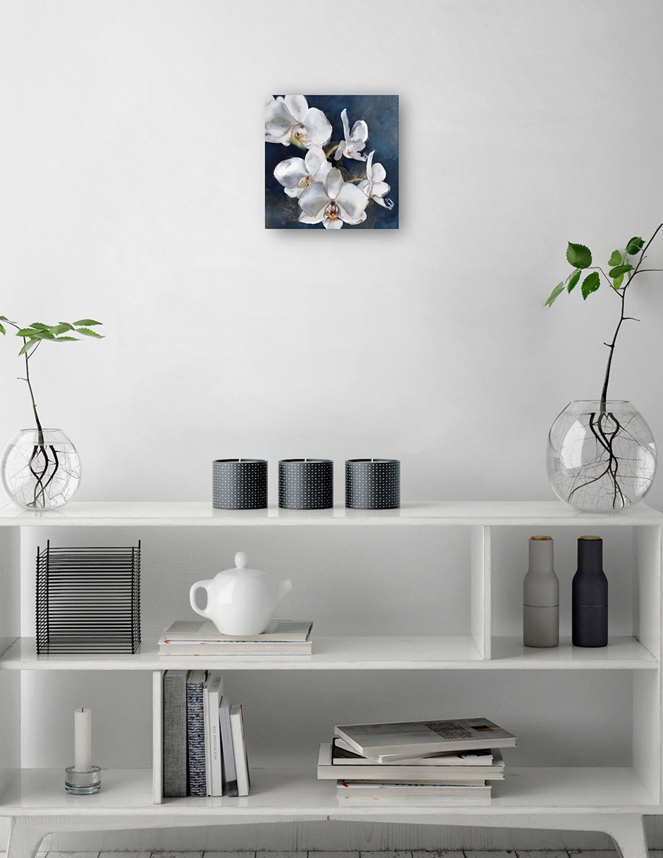 Cuadro decorativo Orquídea sobre azul técnica mixta Floral 6