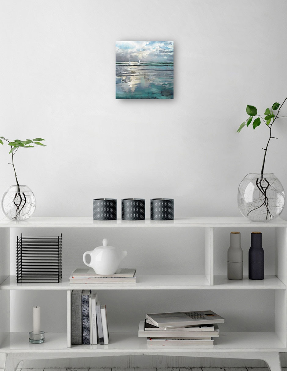 Cuadro decorativo Mar indigo técnica mixta Costa 6