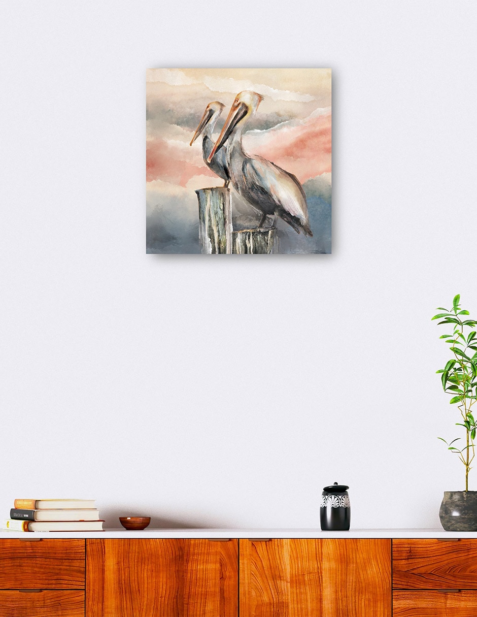 Cuadro decorativo Pelícanos al atardecer técnica mixta Crepúsculo 2