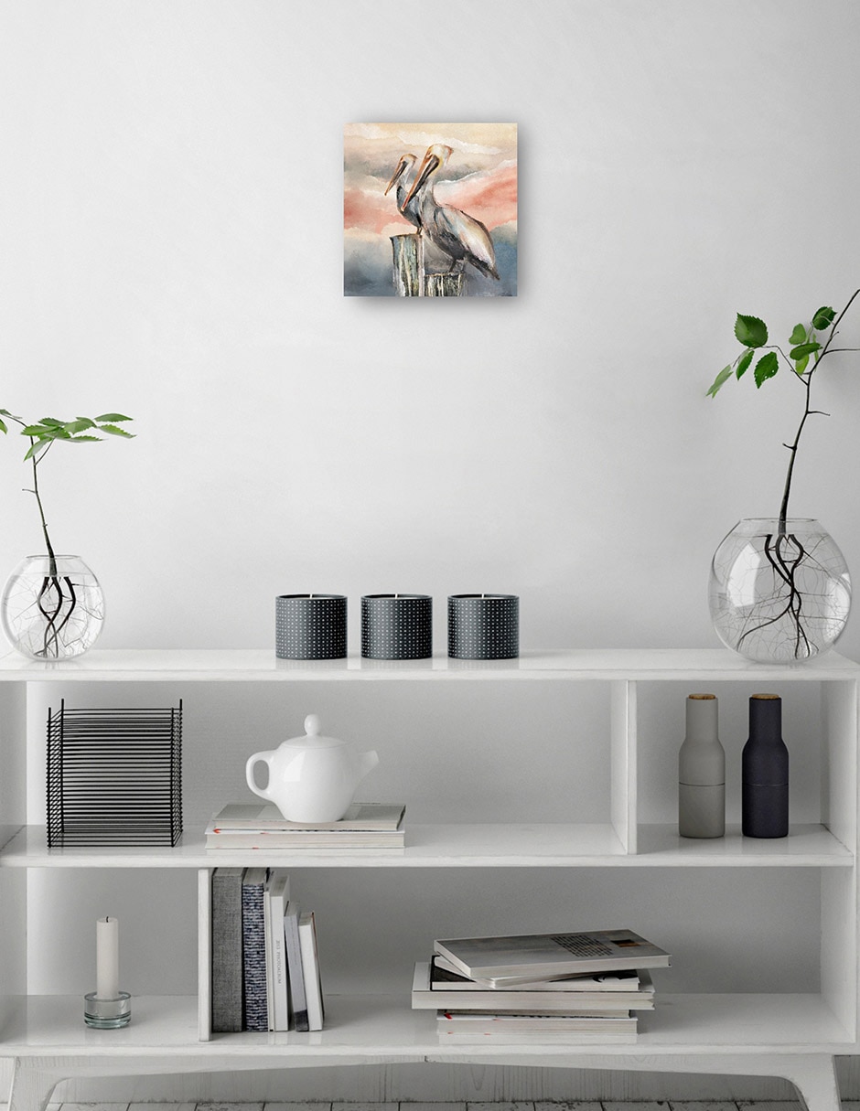 Cuadro decorativo Pelícanos al atardecer técnica mixta Crepúsculo 6