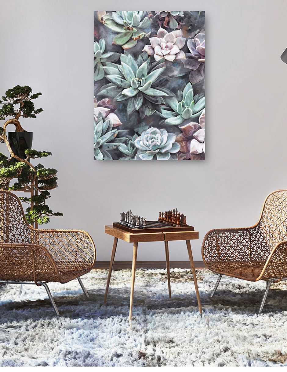 Cuadro decorativo Suculentas En Gris técnica mixta Floral 5