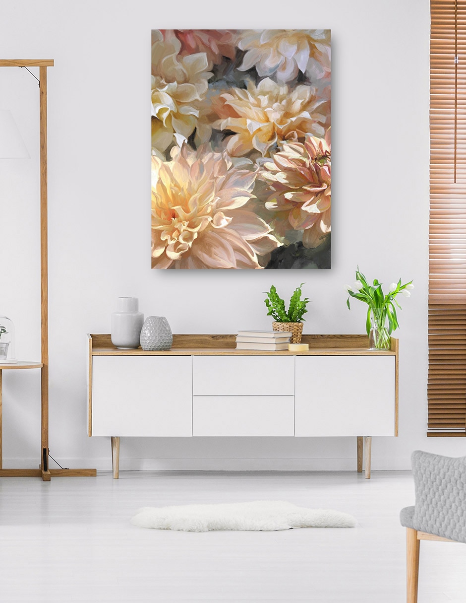 Cuadro decorativo Sherbert Dalias técnica mixta Floración 4
