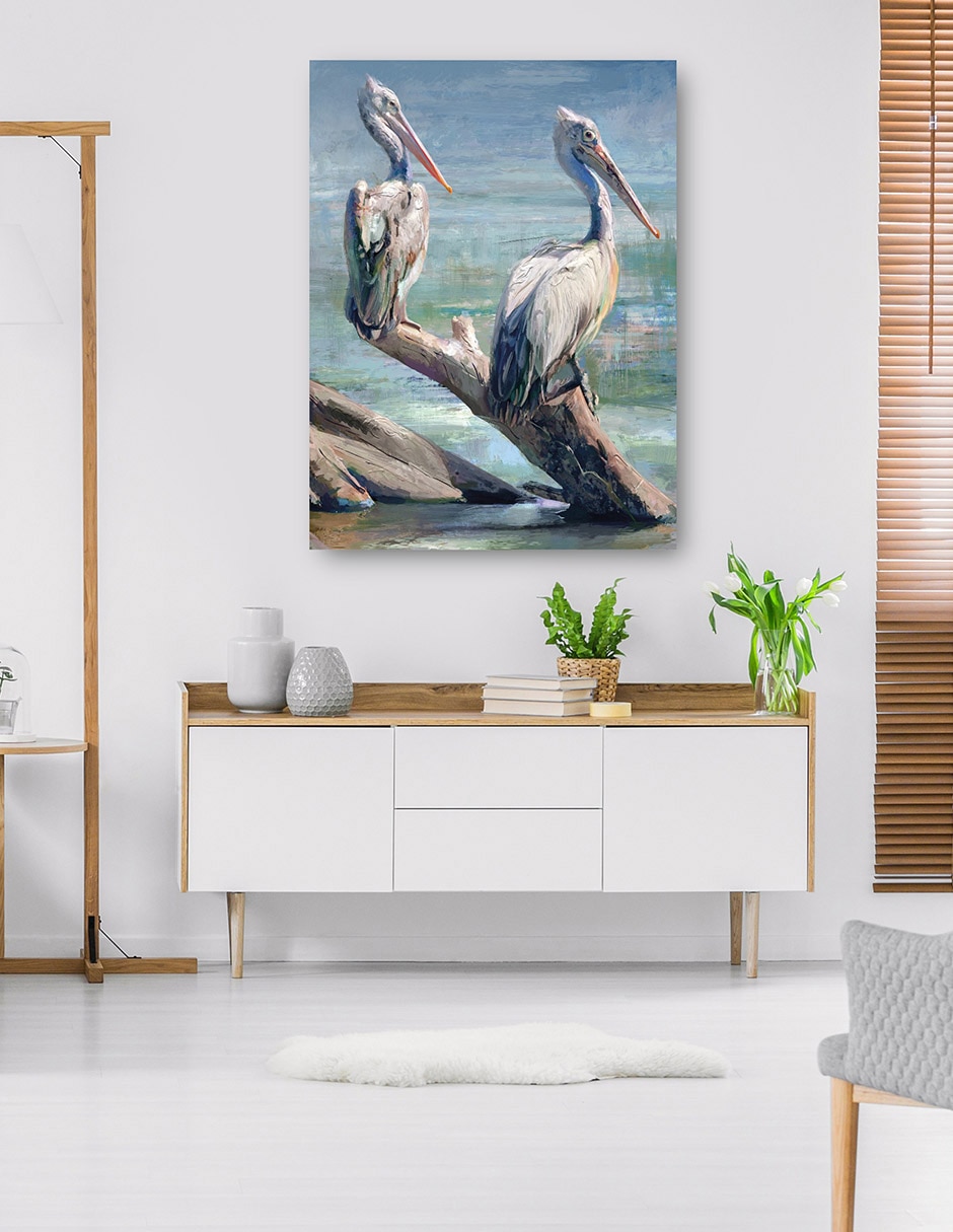 Cuadro decorativo Par De Pelícanos técnica mixta Costero 4