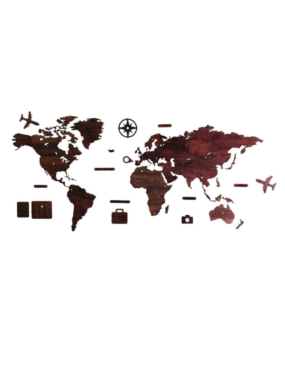 Cuadro decorativo mapas de madera del mundo