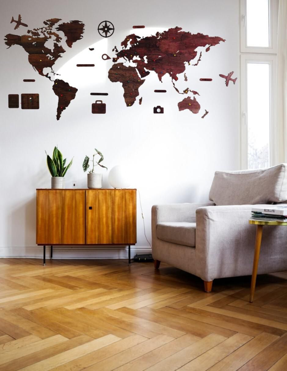 Cuadro decorativo mapas de madera del mundo 3