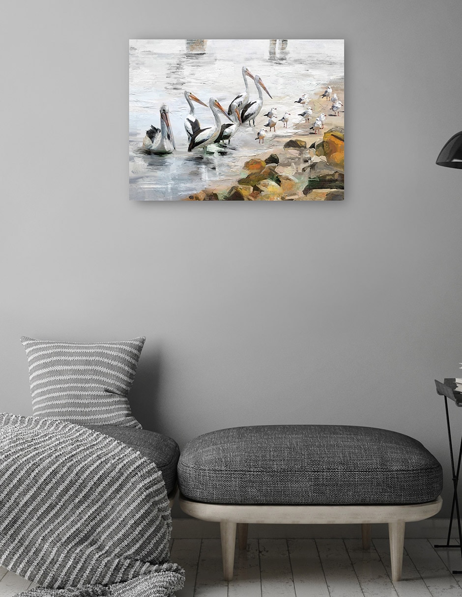 Cuadro decorativo Playa Pelícano técnica mixta Aves Silvestres 4