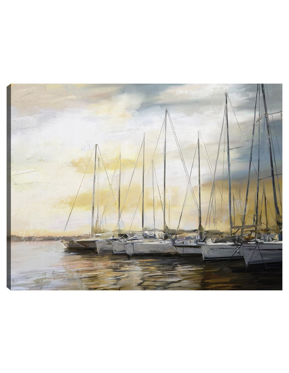 Cuadro decorativo Puerto al atardecer técnica mixta Navegación