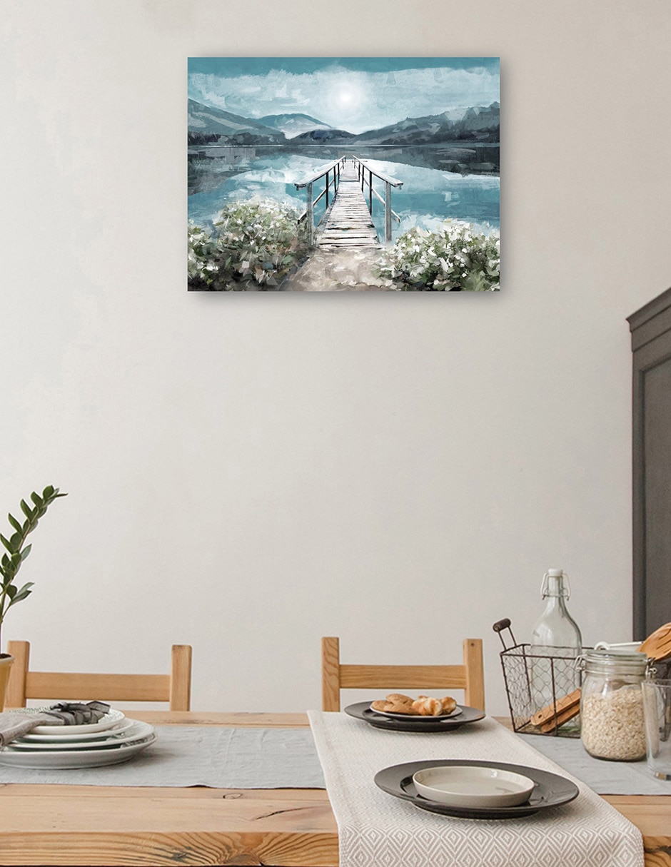 Cuadro decorativo Luz del amanecer junto al lago técnica mixta Muelles 5