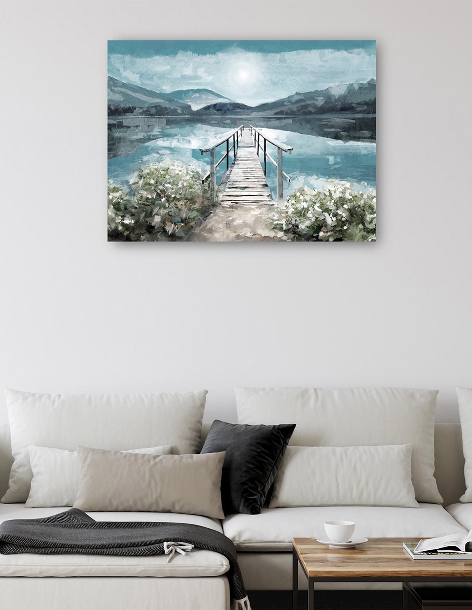 Cuadro decorativo Luz del amanecer junto al lago técnica mixta Muelles 6